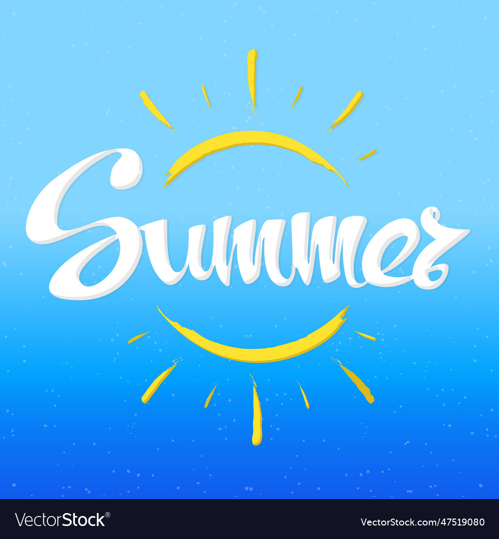 Summer card with yellow sun on blue background Vector Image