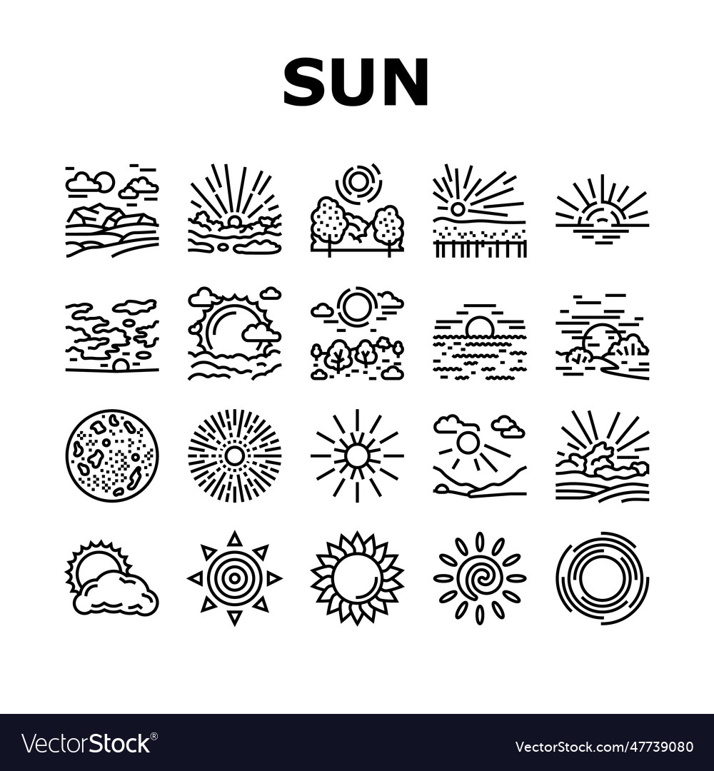 Sun summer sunlight light icons set