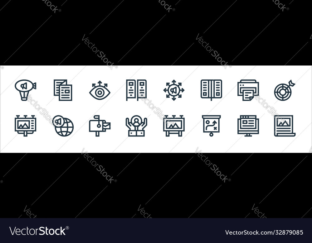 Advertisement line icons linear set quality vector image Advertisement line icons linear set quality