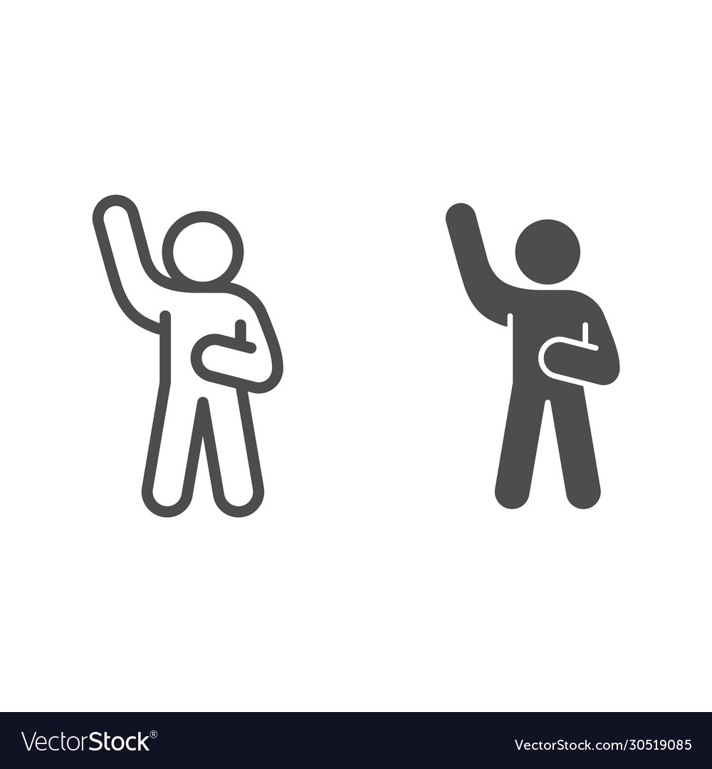 Assurance or hello pose line and solid icon man vector image Assurance or hello pose line and solid icon man