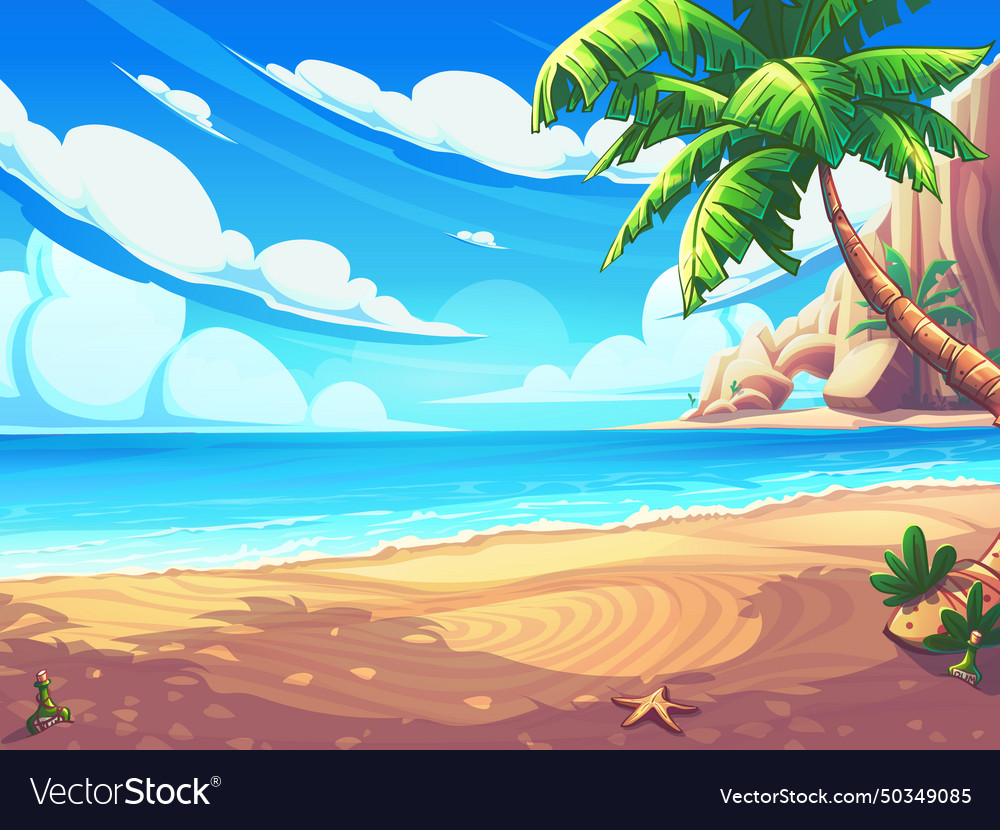 Cartoon seascape with surf wave and coastal rocks Vector Image