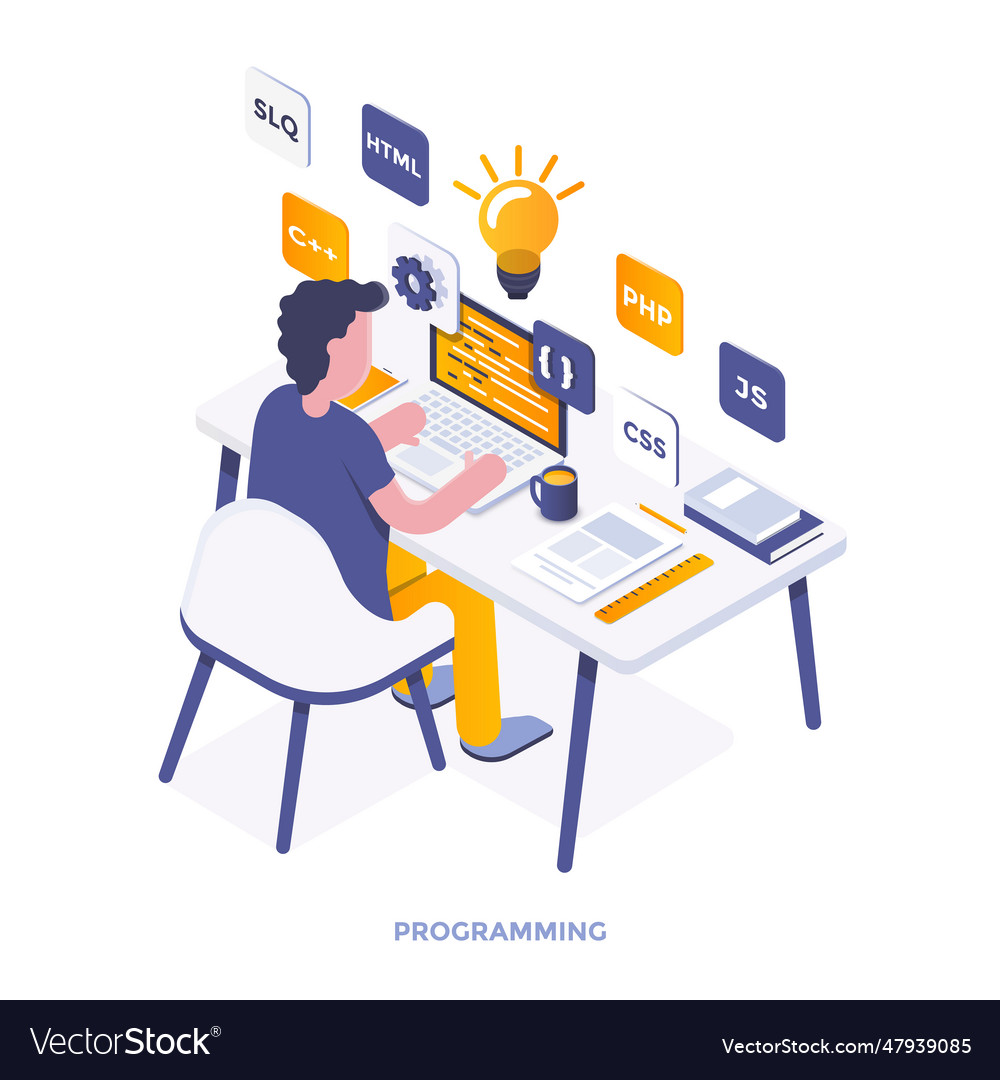 Flat color modern isometric - programming