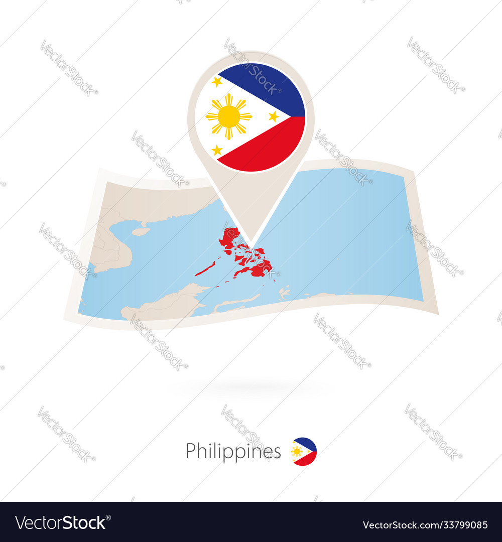 Folded Paper Map Philippines With Flag Pin Vector Image