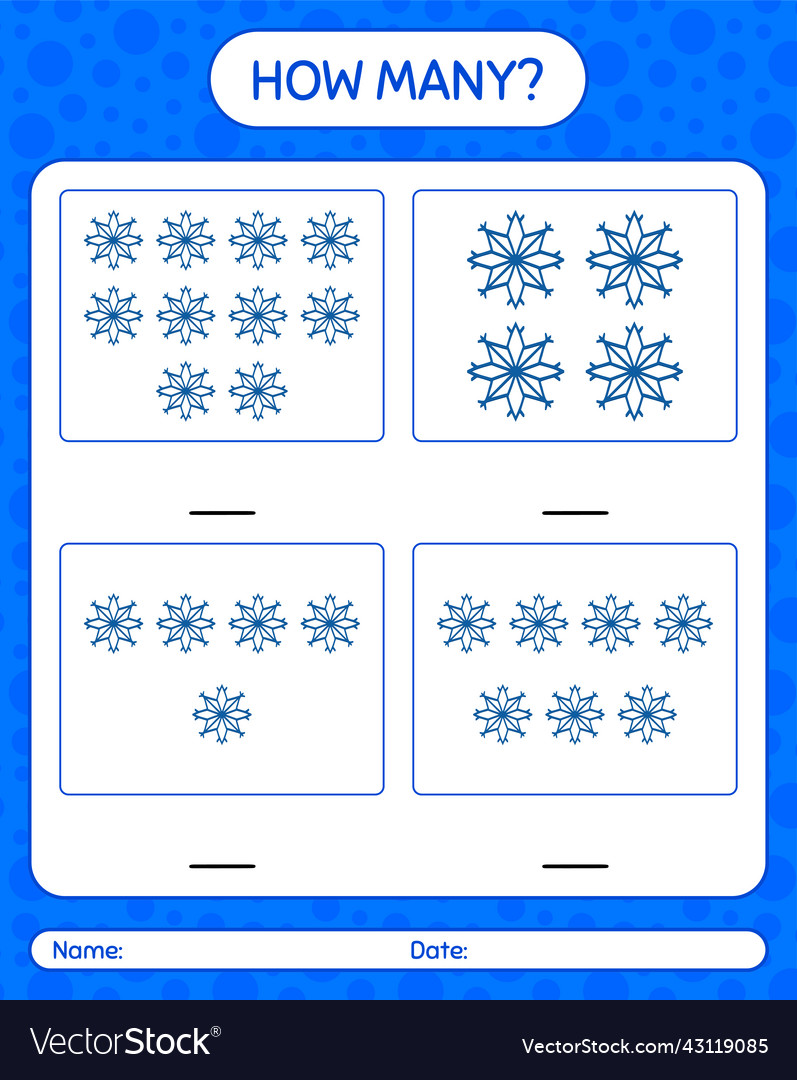 How many counting game with snowman worksheet Vector Image How many counting game with snowman worksheet