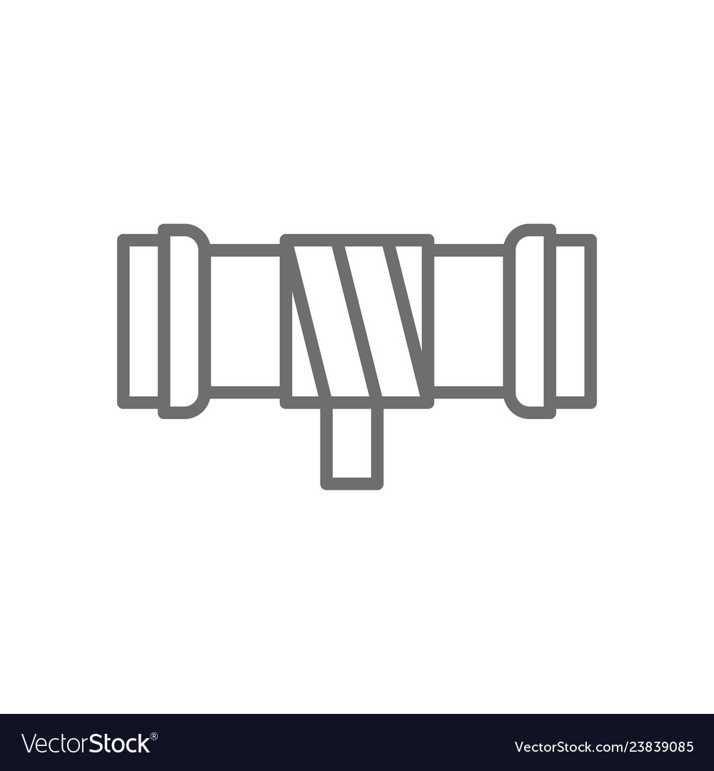 Leaking pipe with rag line icon vector image Leaking pipe with rag line icon
