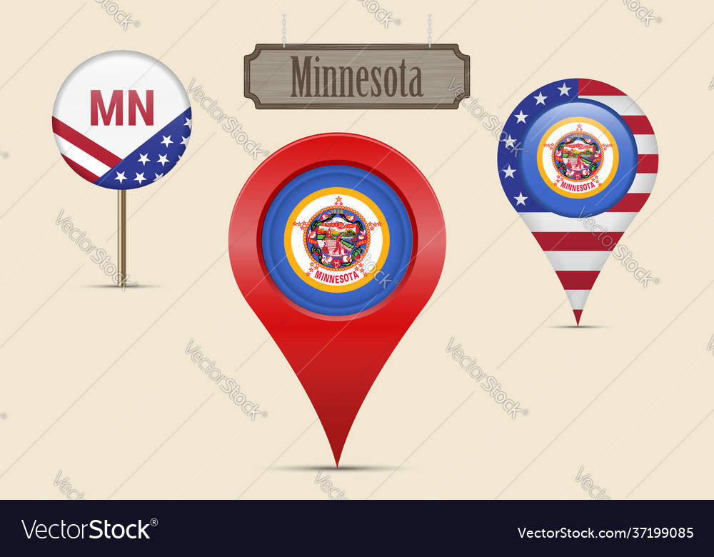 Minnesota us state round flag map pin red