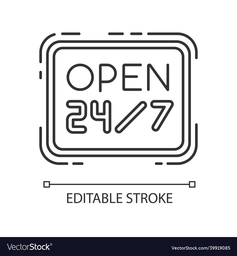 Open 24 7 hours pixel perfect linear icon twenty