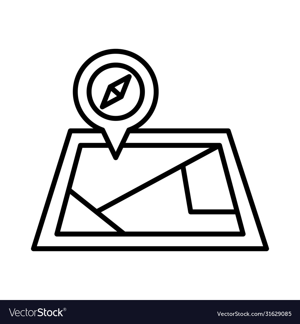 Pin Pointer mit Kompass in Papierkarte Linie Stil vector image Pin Pointer mit Kompass in Papierkarte Linie Stil