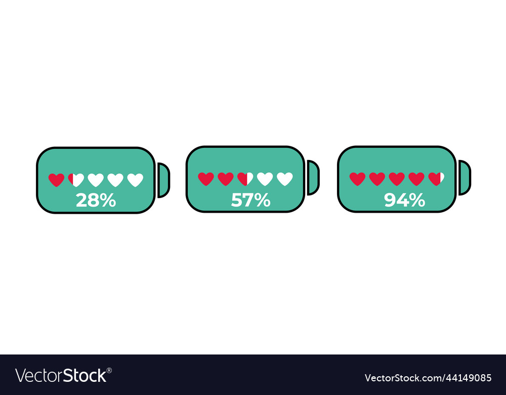 Red hearts increasing filling from empty to full