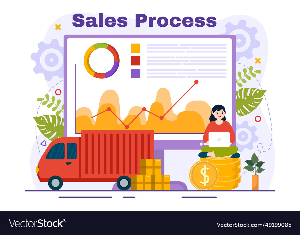 Sales process with steps of communication vector image Sales process with steps of communication
