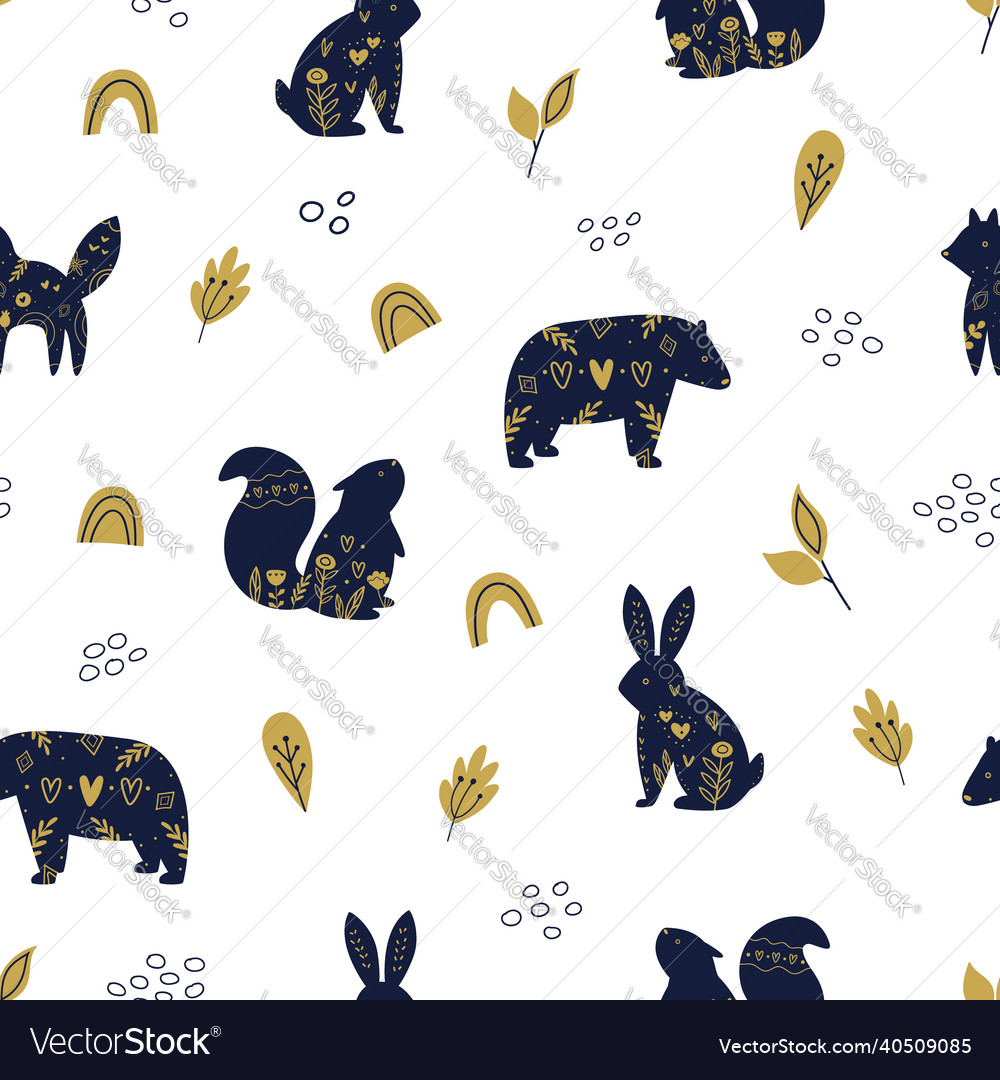 Seamless pattern with forest animals vector image Seamless pattern with forest animals