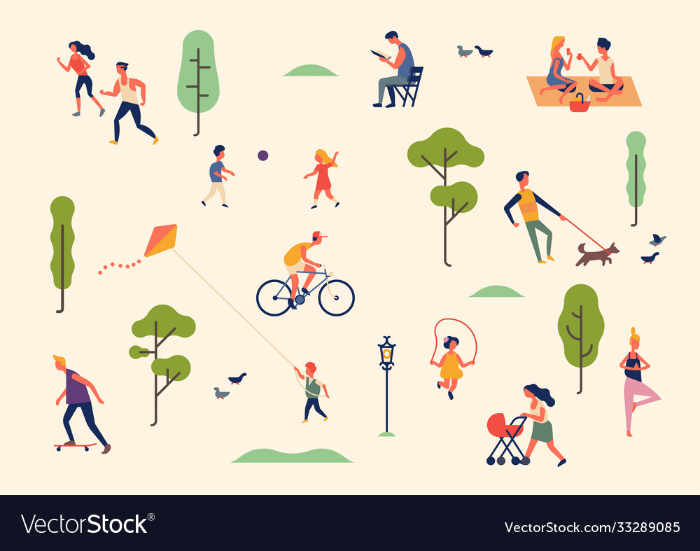 Set characters in summer season outdoor Royalty Free Vector