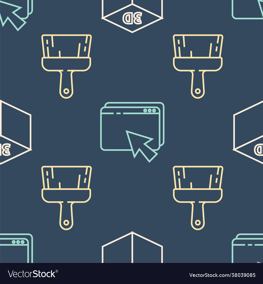 Set line isometric cube paint brush and web Vector Image Set line isometric cube paint brush and web