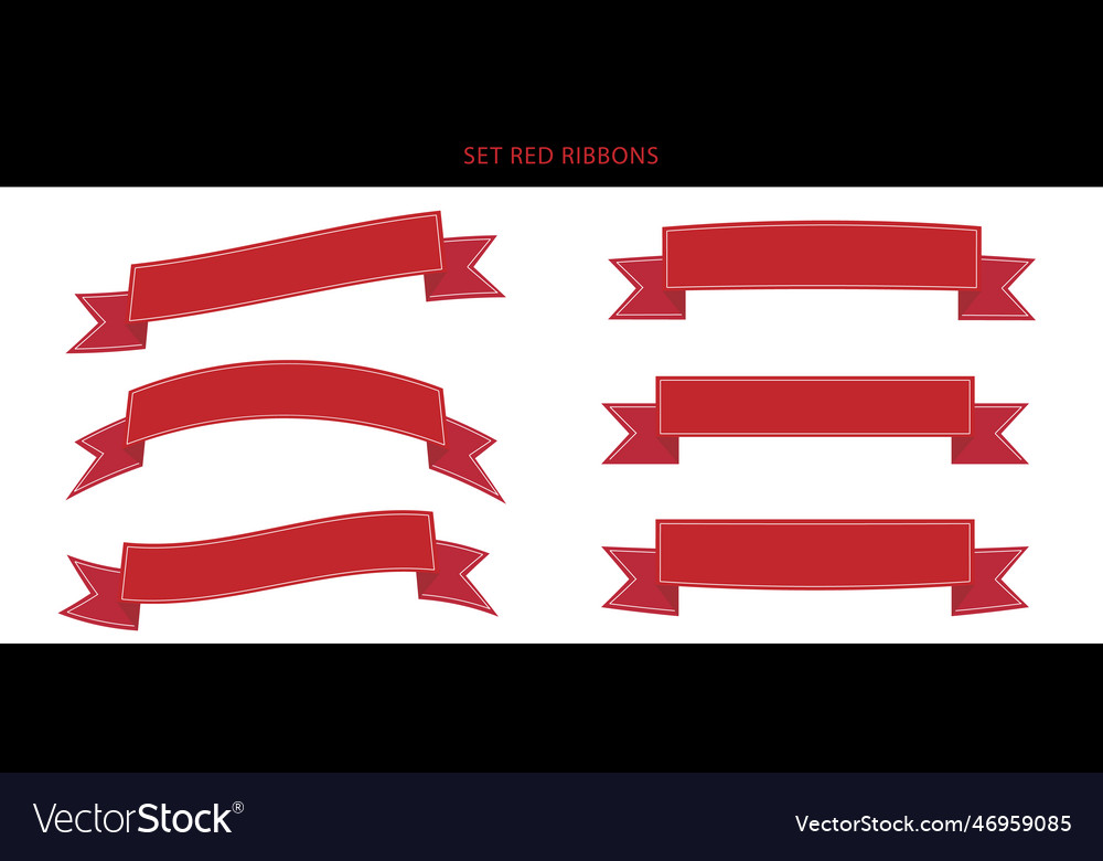 Set red ribbons with line border on white