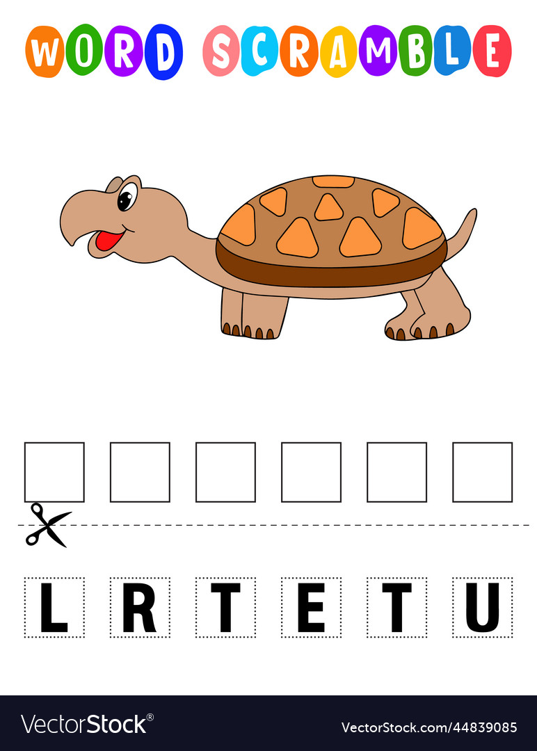 Turtle word scramble educational game for kids