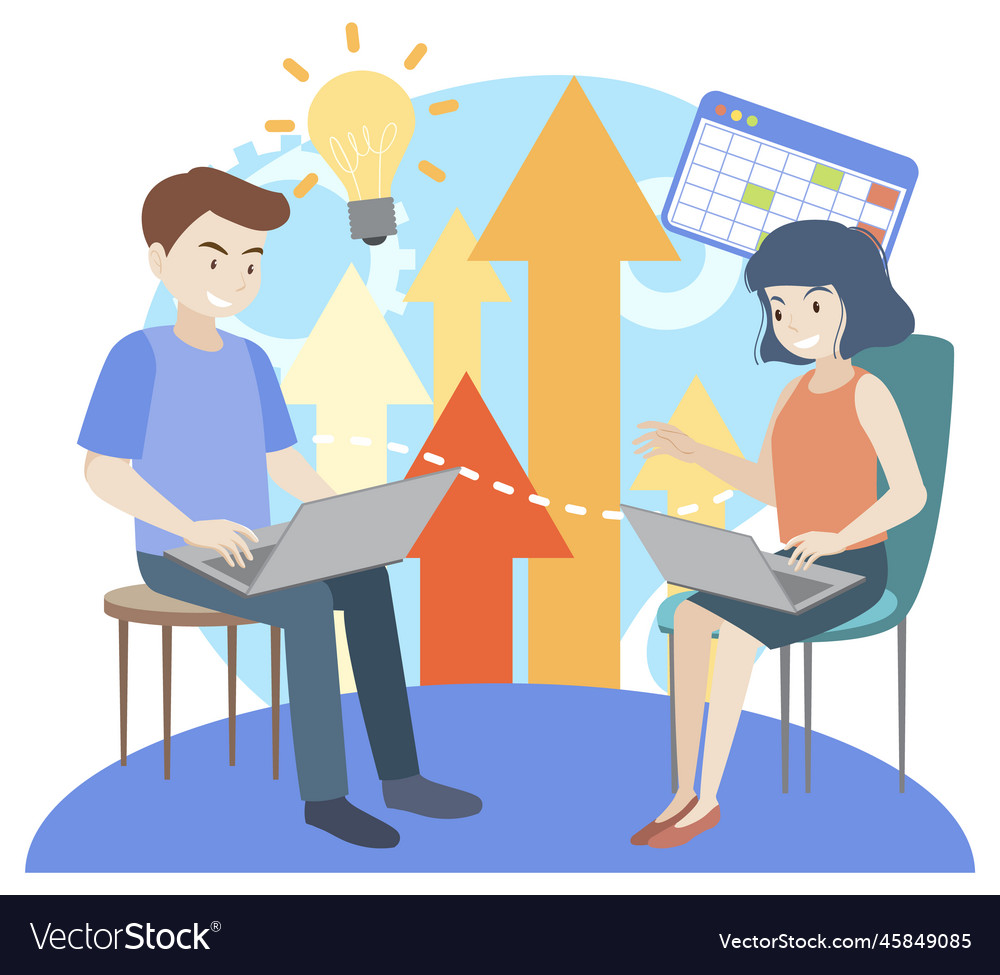 Working characters flat design for web banner