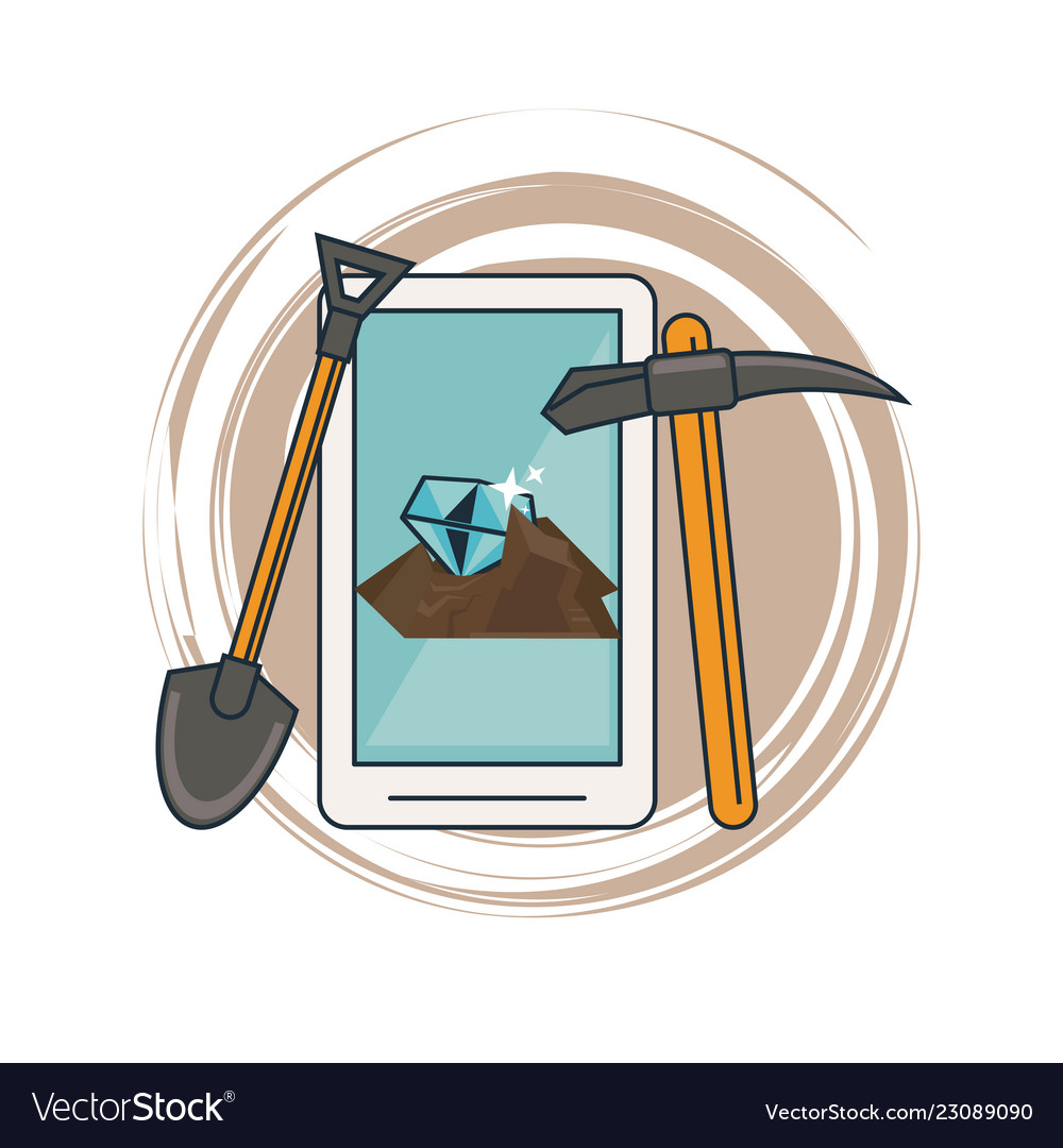 Mining from smartphone and tools vector image Mining from smartphone and tools