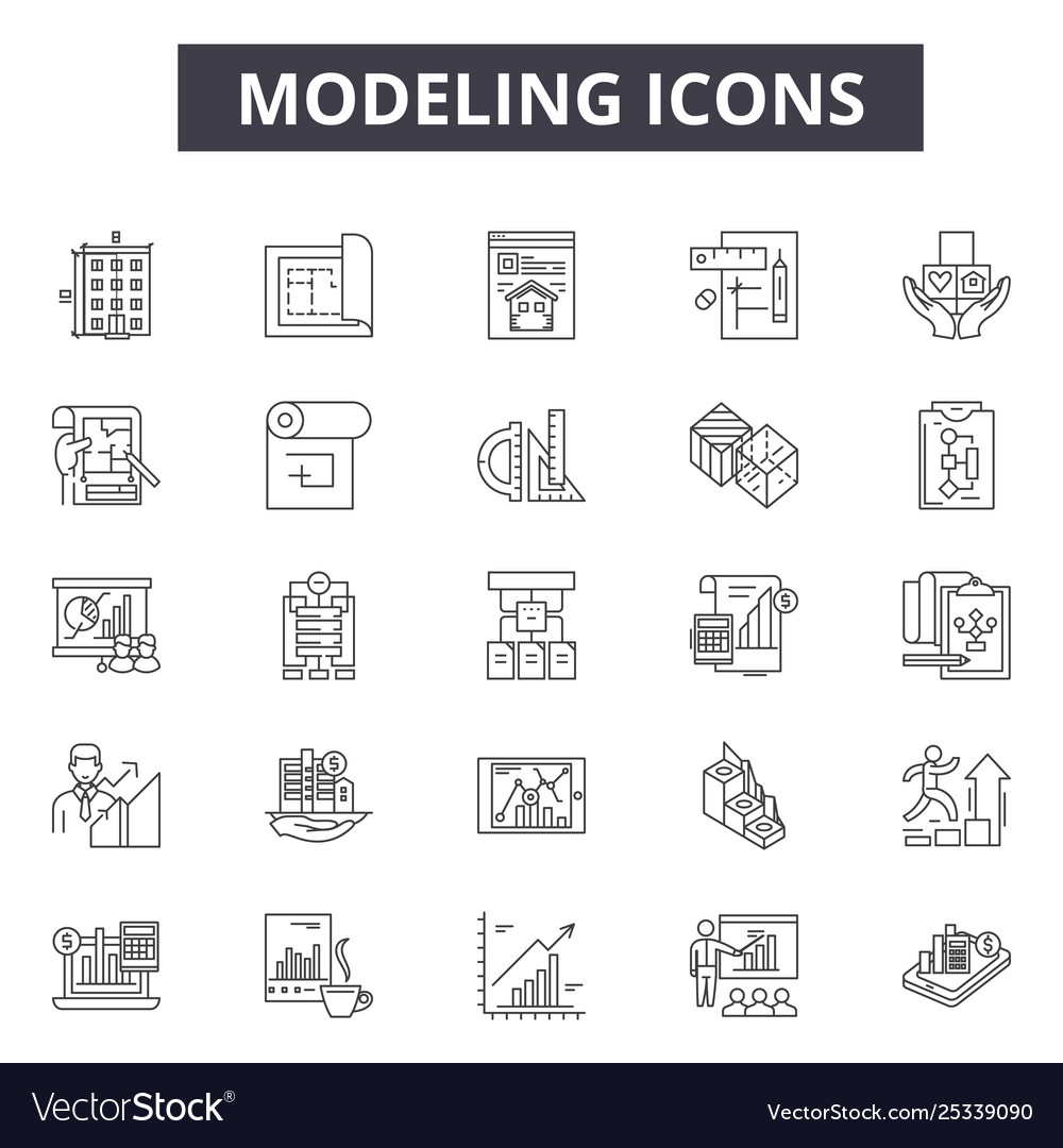 Modeling line icons signs set linear Vector Image Modeling line icons signs set linear