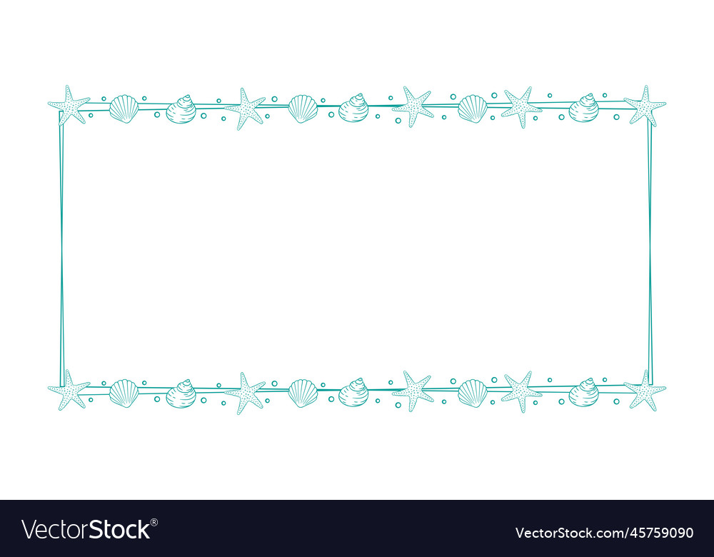 Rectangle seashell frame sea and ocean design vector image Rectangle seashell frame sea and ocean design