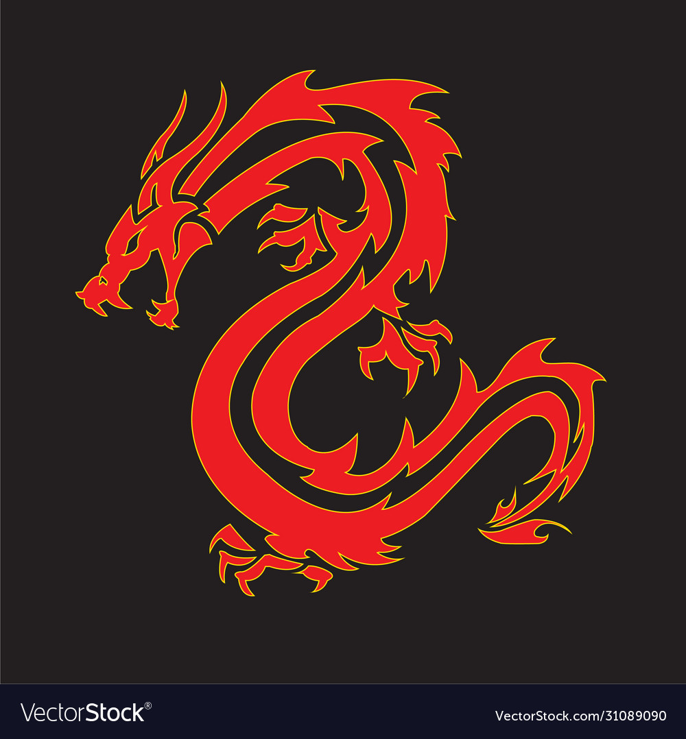Red Yellow Dragon On A Dark Background Royalty Free Vector