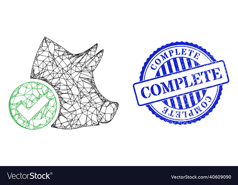 Rubber complete badge and net valid pork web mesh vector image Rubber complete badge and net valid pork web mesh