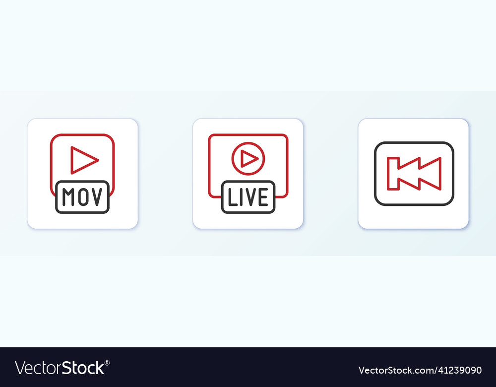 Set line rewind button mov file and live stream vector image Set line rewind button mov file and live stream