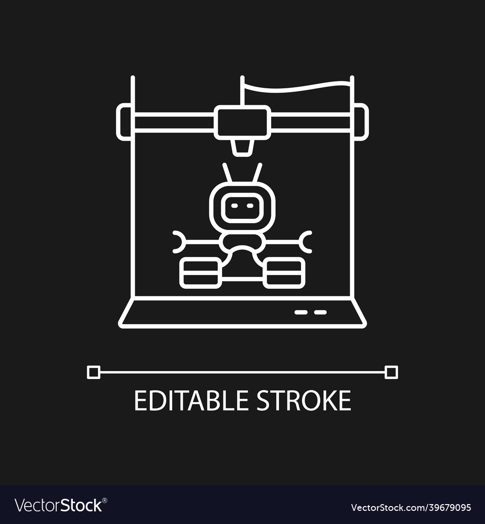 3d robots printing white linear icon for dark vector image 3d robots printing white linear icon for dark