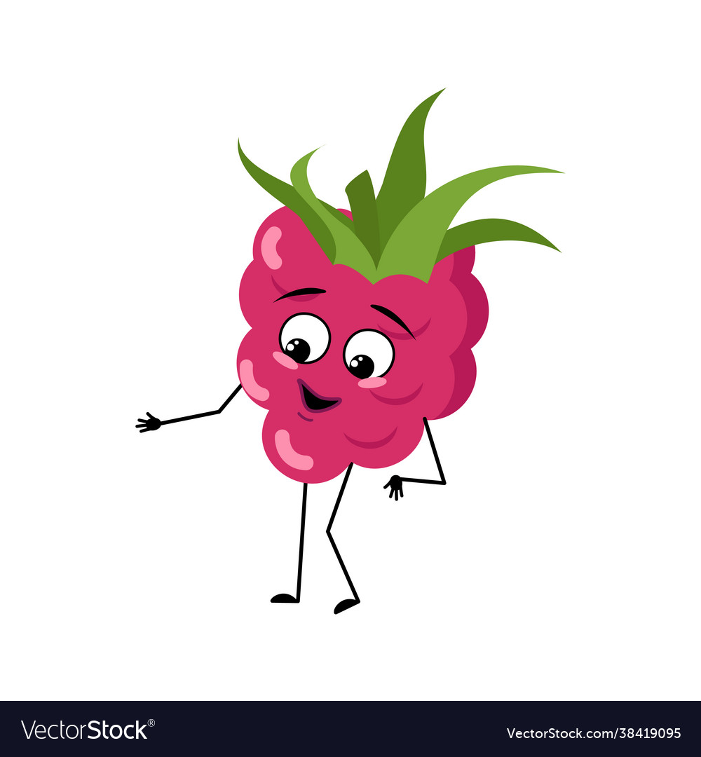 Cute raspberry character with joyful emotions