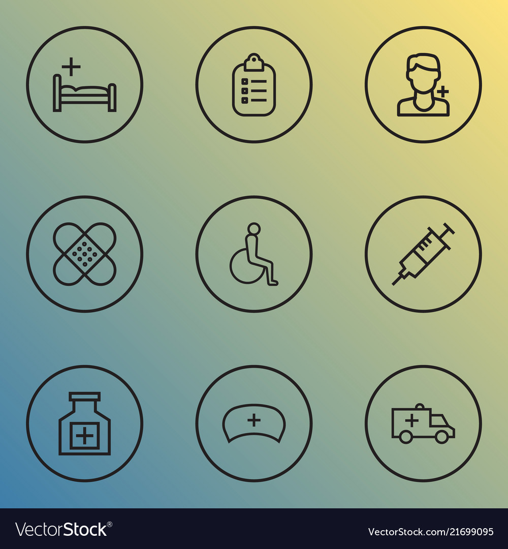 Drug icons line style set with patch injection Vector Image Drug icons line style set with patch injection