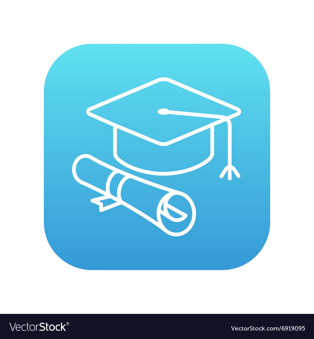Graduation cap with paper scroll line icon