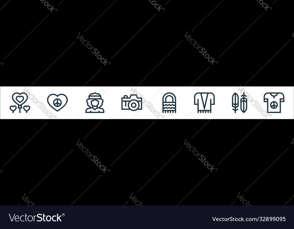 Hippies line icons linear set quality Vector Image Hippies line icons linear set quality