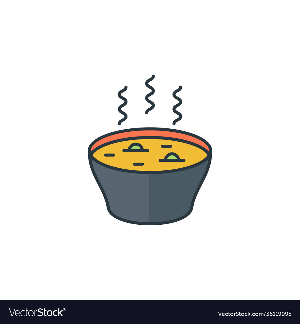 Hot Soup Bowl Icon Color Line Outline Sign Linear Vector Image