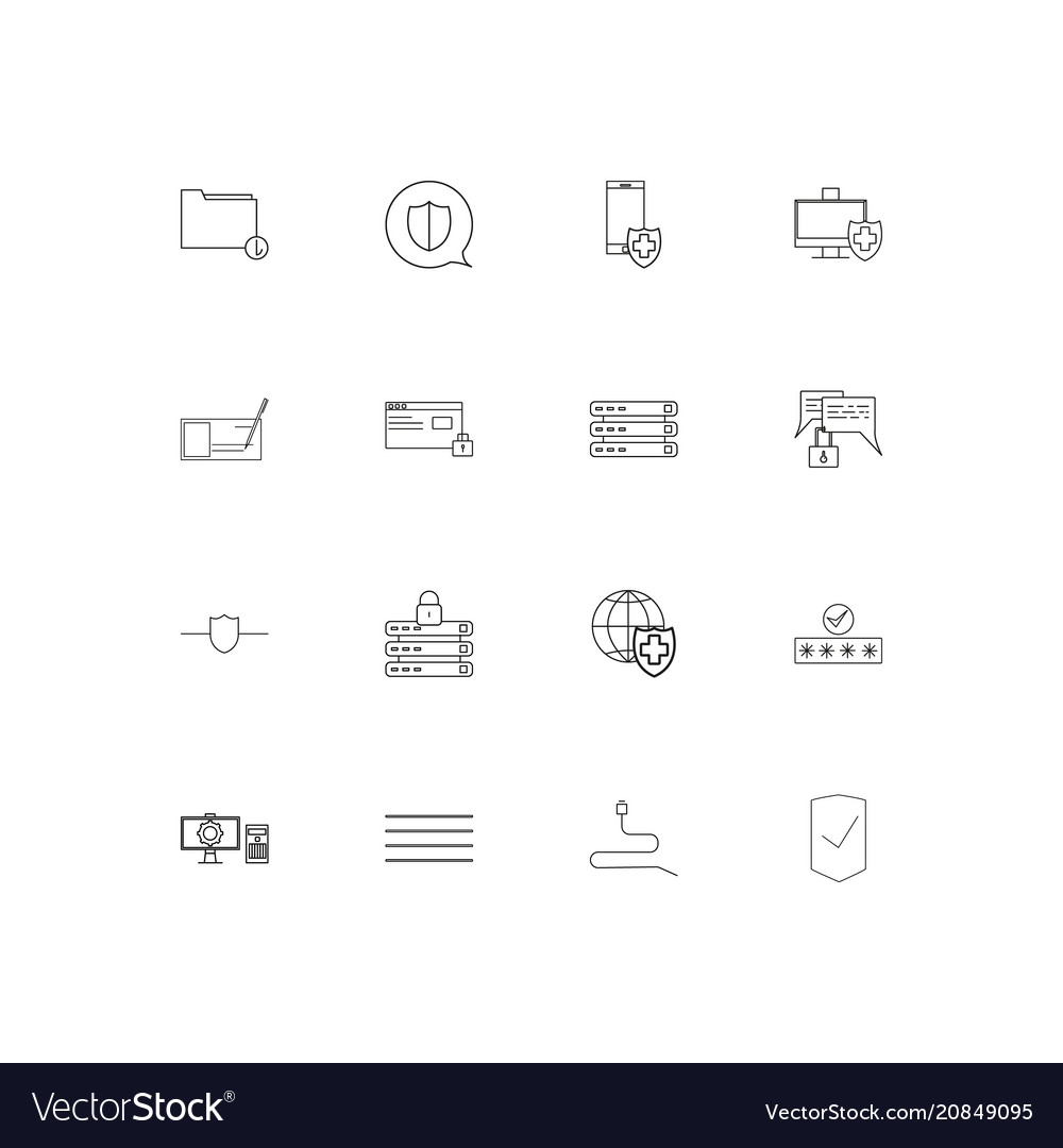 Internet security linear thin icons set outlined