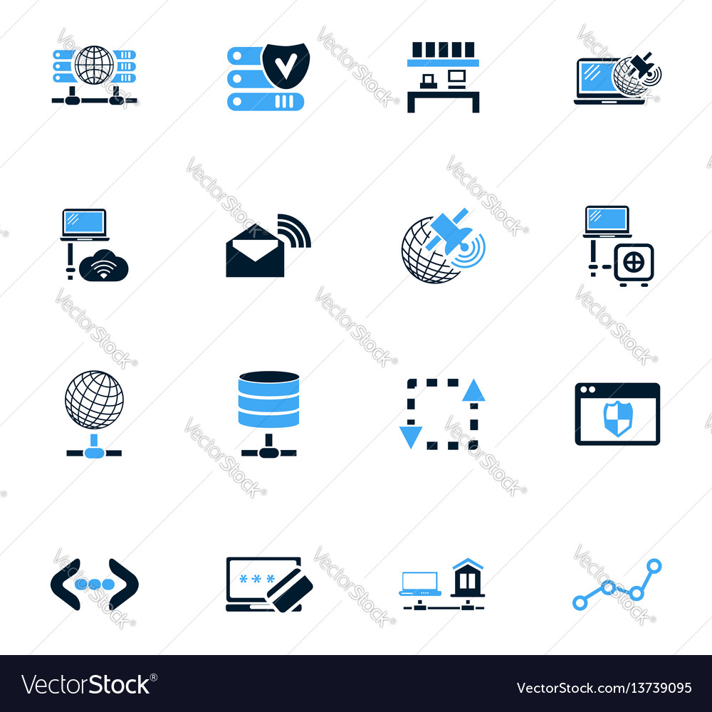 Internet server network icons set vector image Internet server network icons set