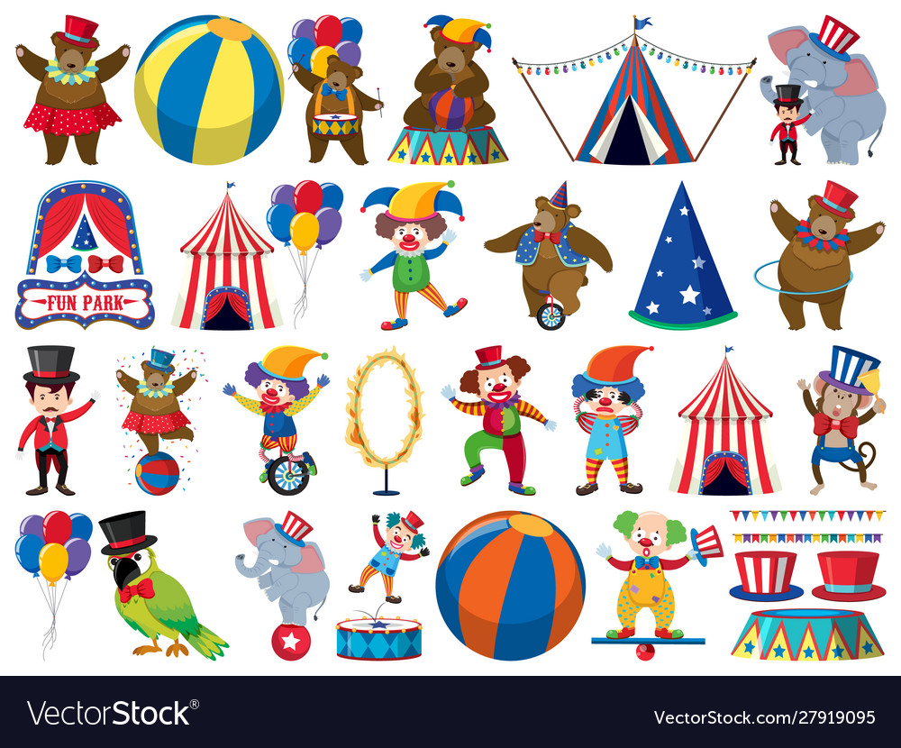 Large set isolated objects circus vector image Large set isolated objects circus