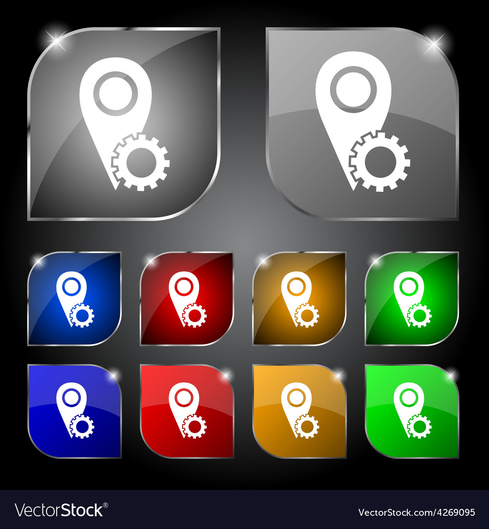 Map pointer setting icon sign set of ten colorful