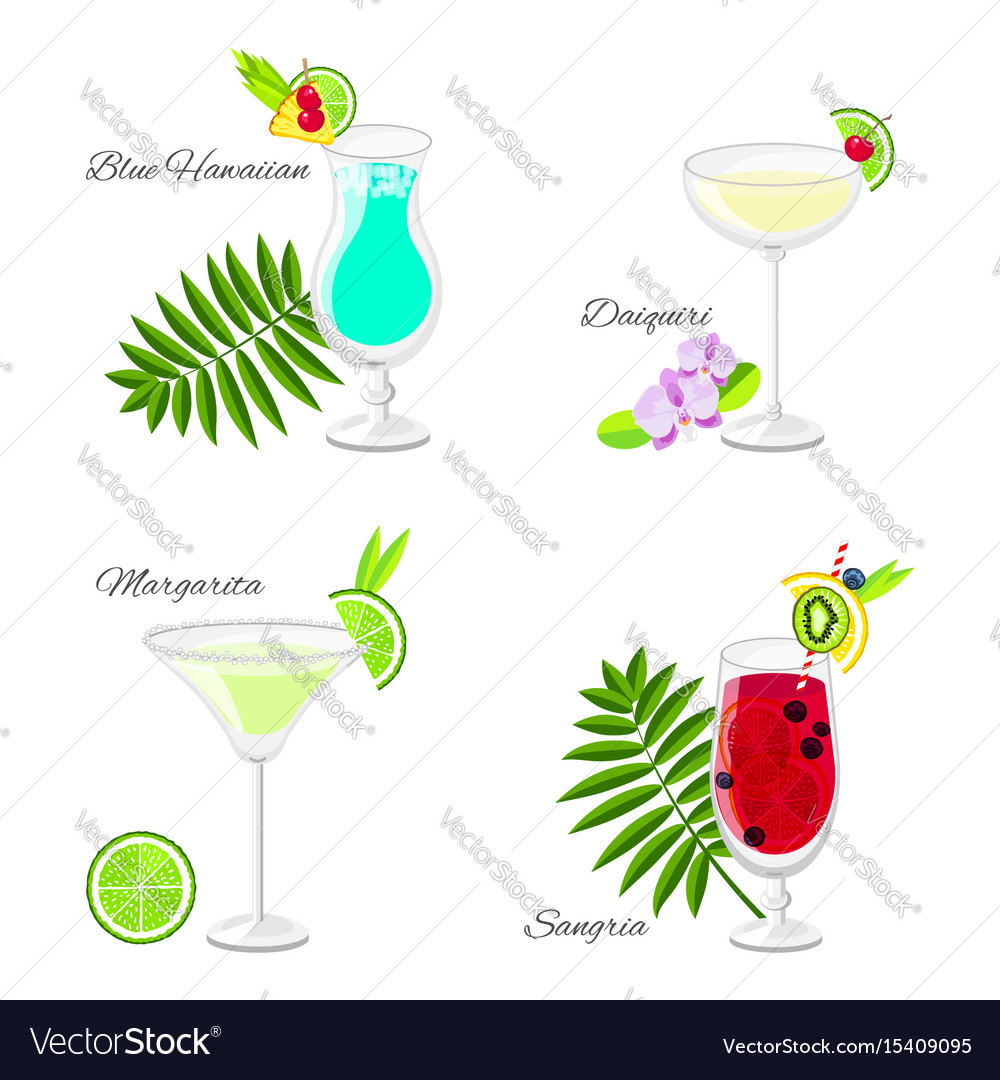 Set of summer cocktails cartoon style