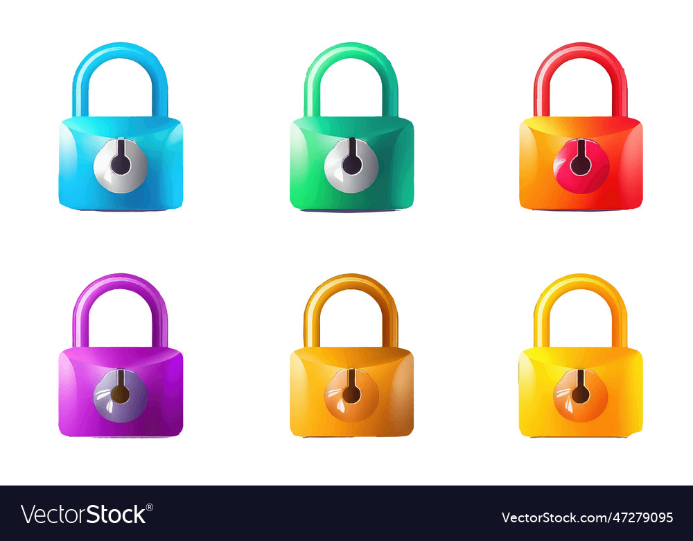 Ui set of colorful closed lock Vector Image Ui set of colorful closed lock