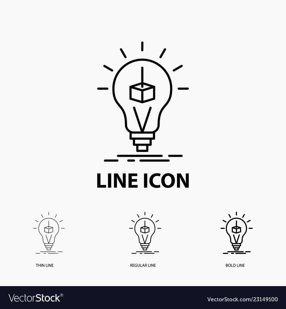 3d cube idea bulb printing box icon in thin vector image 3d cube idea bulb printing box icon in thin