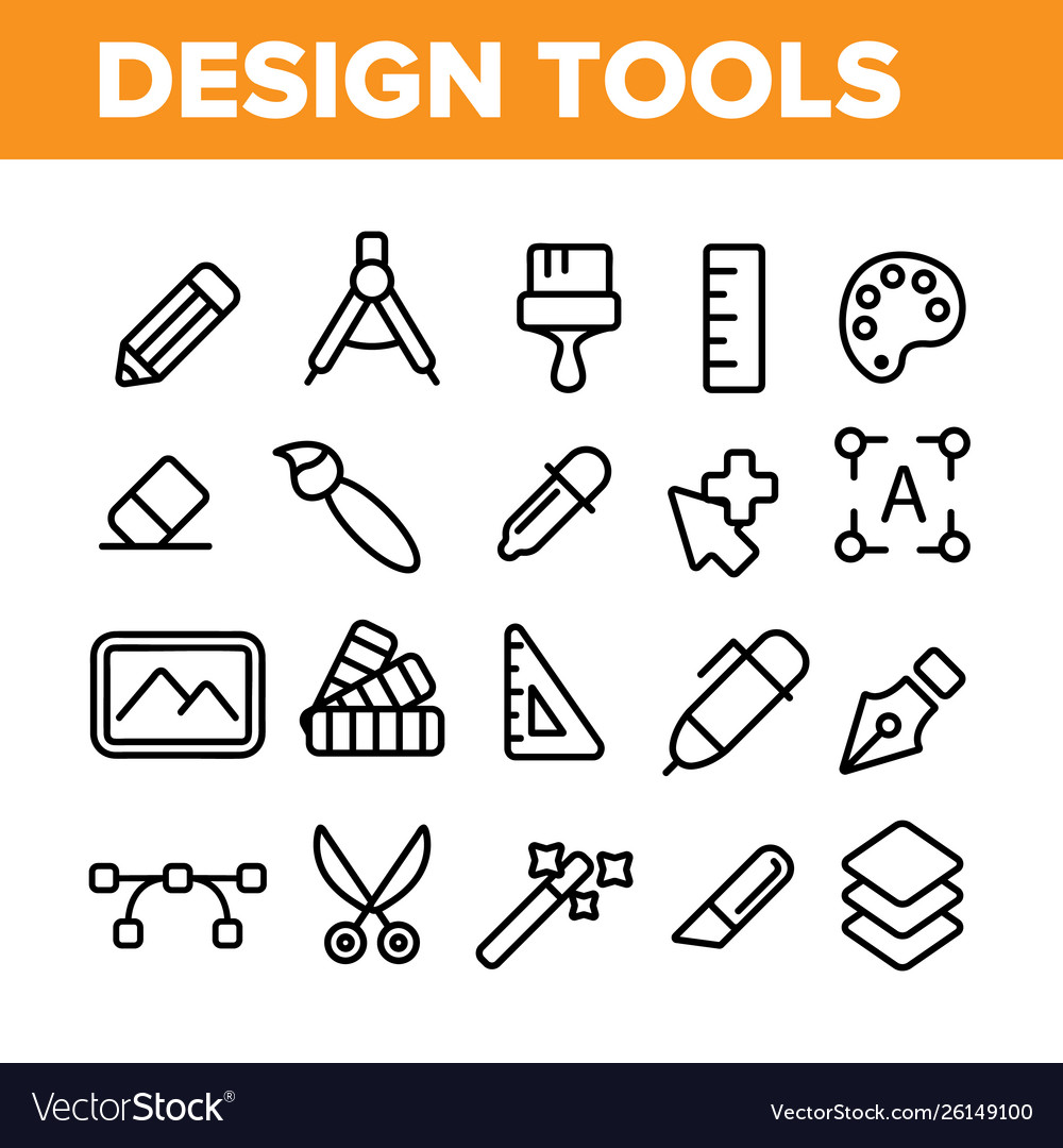 Design tools thin line icons set