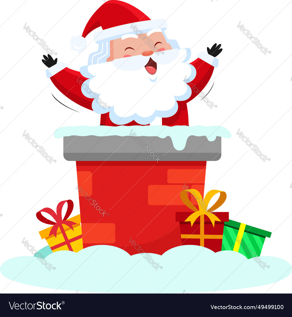 Happy santa claus cartoon character in the chimney