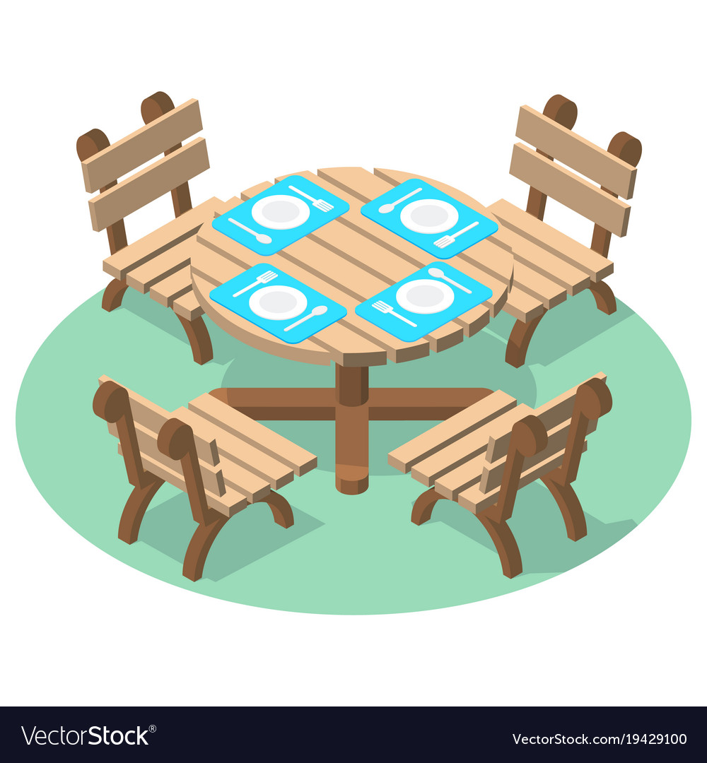 Isometric furniture - dinner table with cutlery