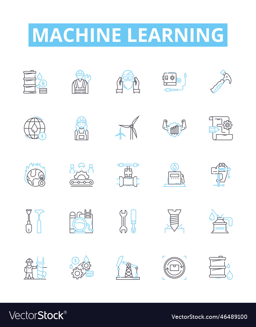 Machine learning line icons set vector image Machine learning line icons set
