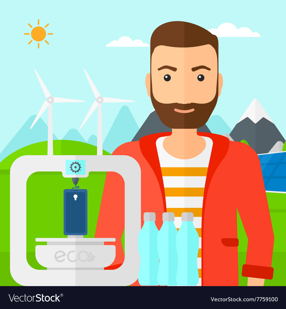 Man with three d printer