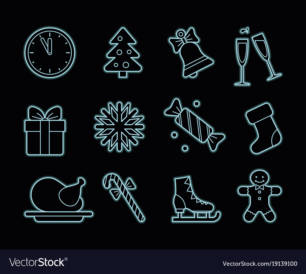 Neon christmas icons