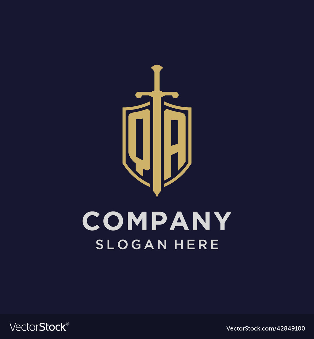 Qa logo initial monogram with shield and sword Vector Image Qa logo initial monogram with shield and sword