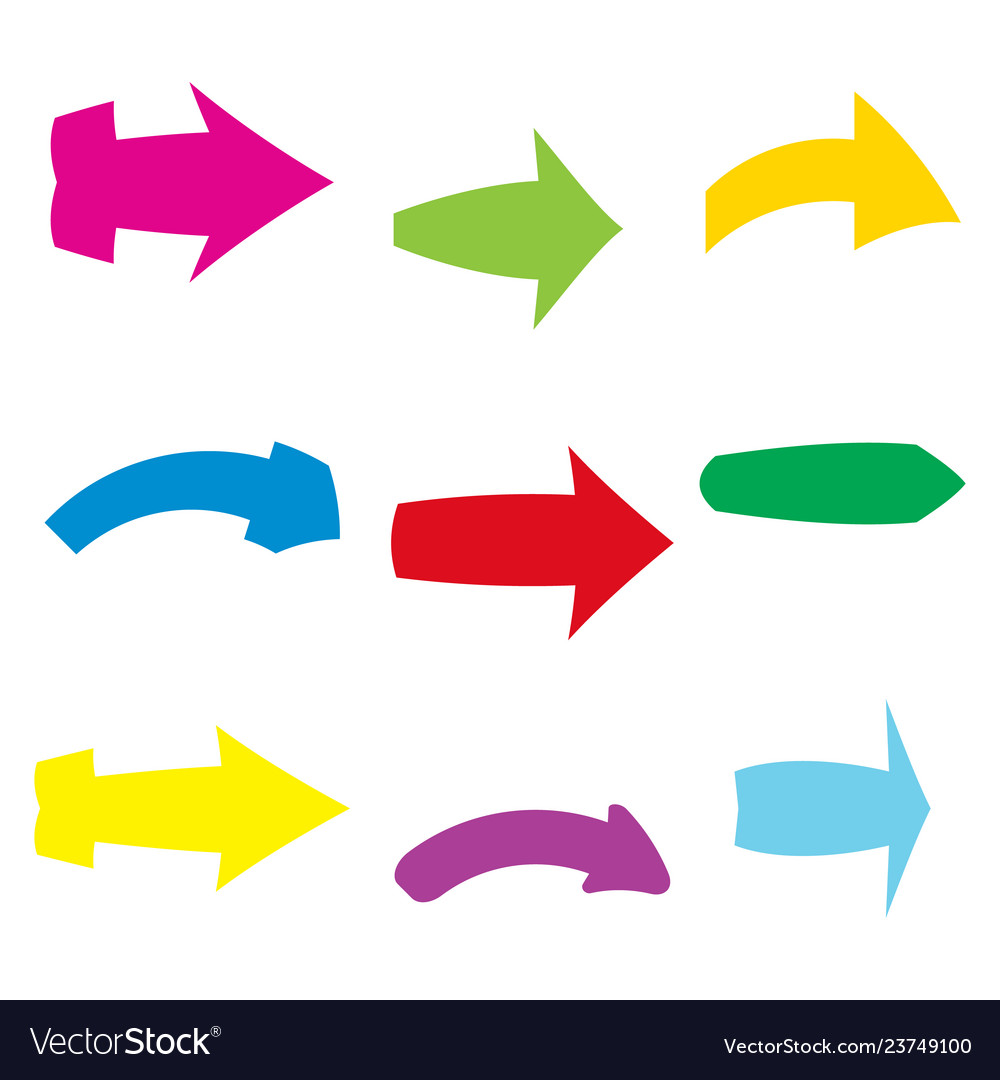 Set of nine multicolored various arrows vector image Set of nine multicolored various arrows