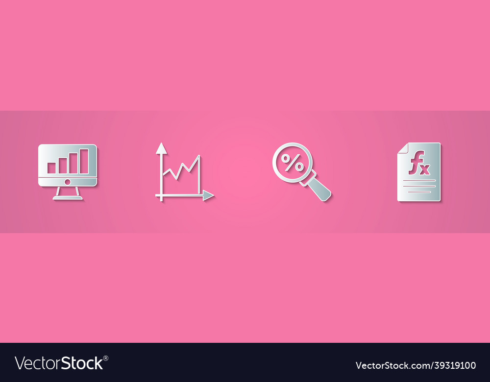 Set paper cut computer monitor with graph chart