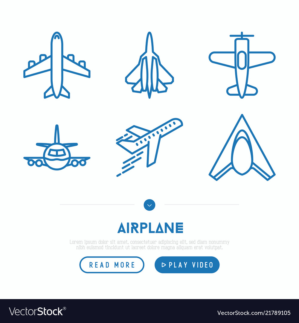 Airplane thin line icons set vector image Airplane thin line icons set