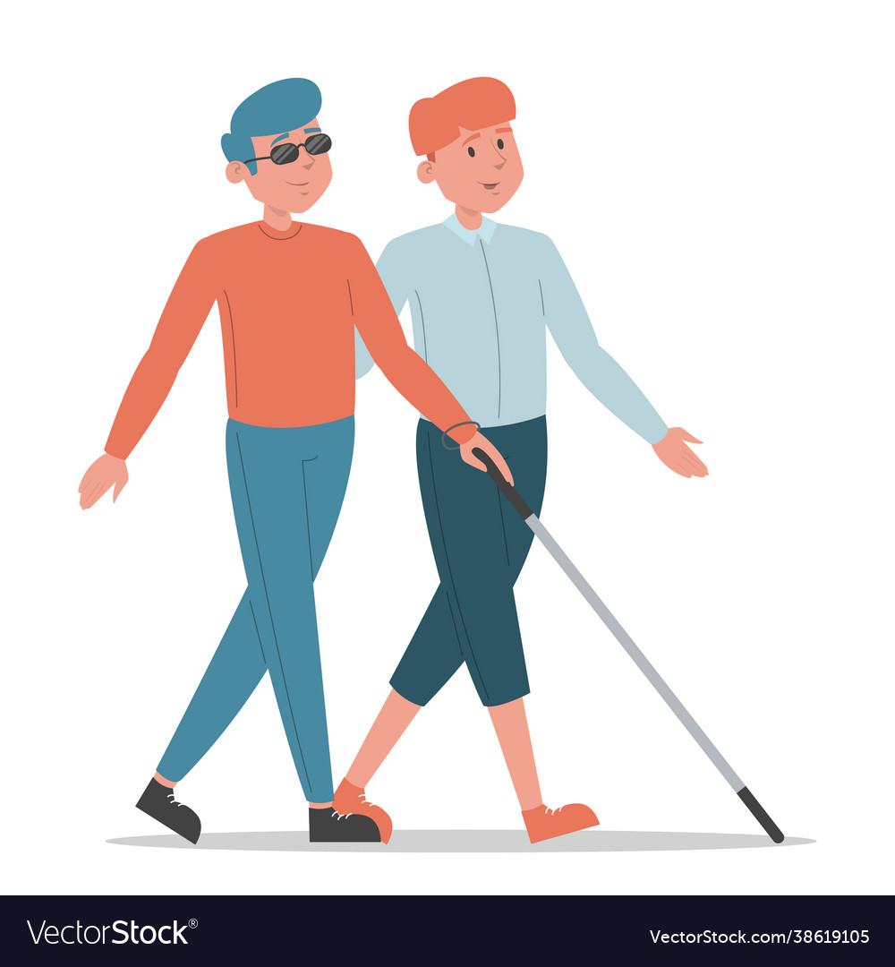 Blind man walking with a friend isolated Vector Image